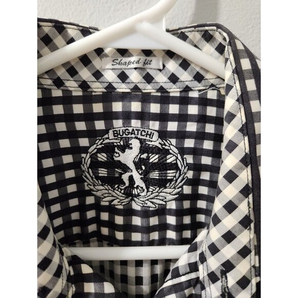 Bugatchi Shaped Fit Long Sleeves Black And White Men Shirt Medium - Picture 3 of 9